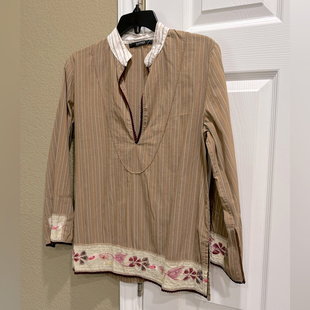 Sandro made in France Top women blouse stripe cotton beaded size S/M